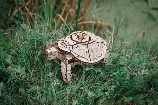 Igrača lesena 3D sestavljanka turtle na travniku ob vodi